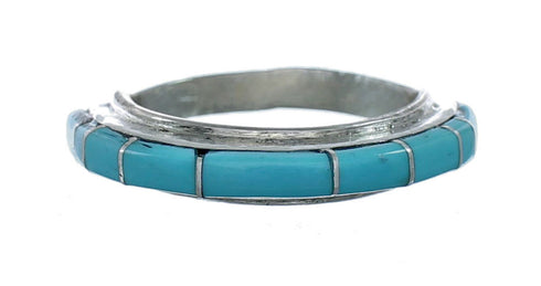 Zuni Turquoise Inlay Sterling Silver Ring Size 7-3/4 NN20594